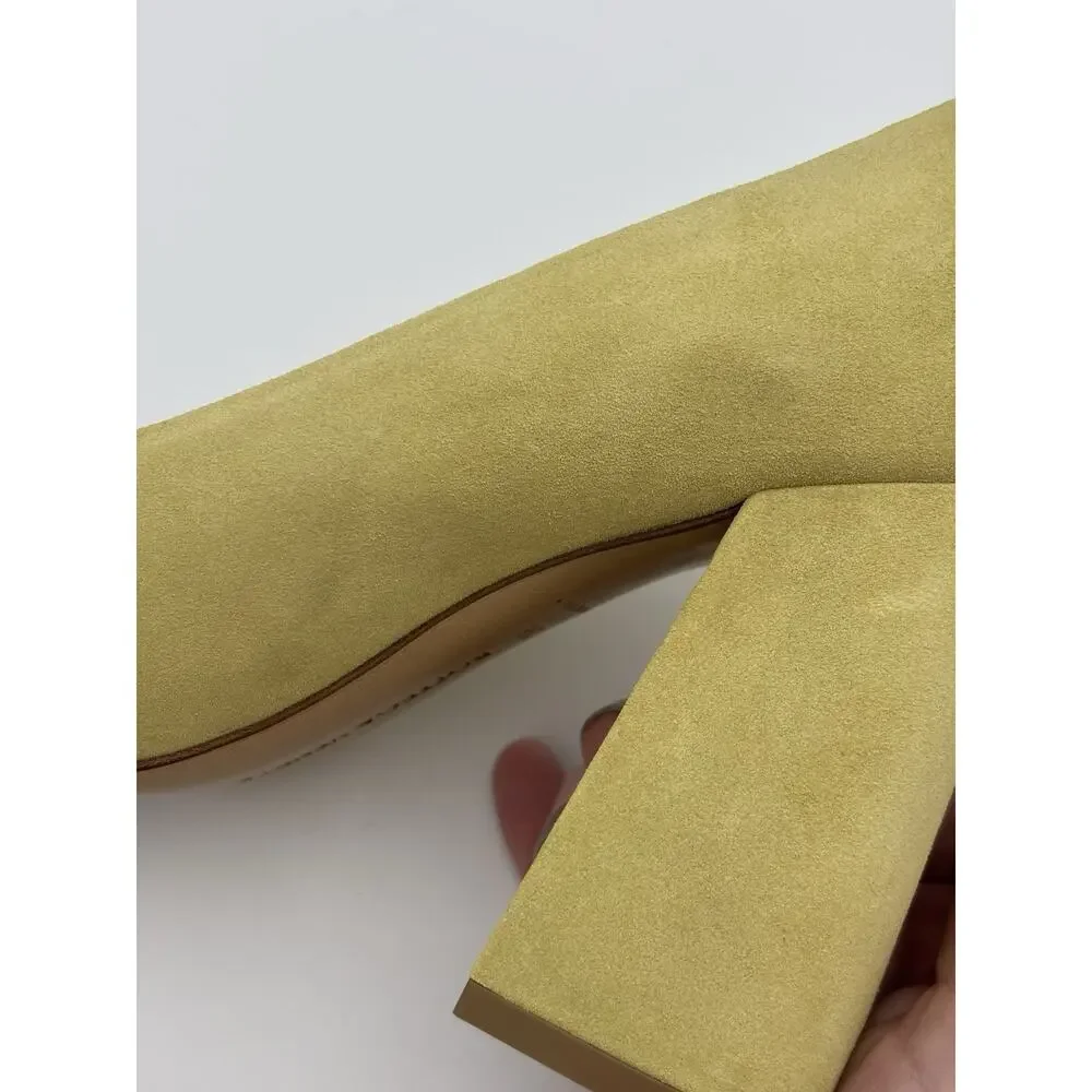 Bottega Veneta Tower Square Toe Suede Pumps Heels Yellow Size 38 / 8